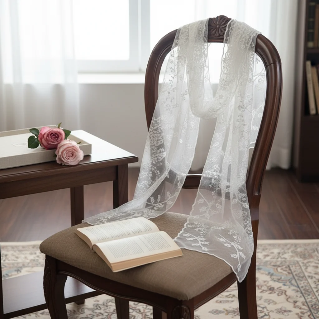 

Solid Color Embroidered Lace Scarf Embroidered Design Lace Material Hollow Lace Scarf Lightweight Elegant Photo-Ready Shawl