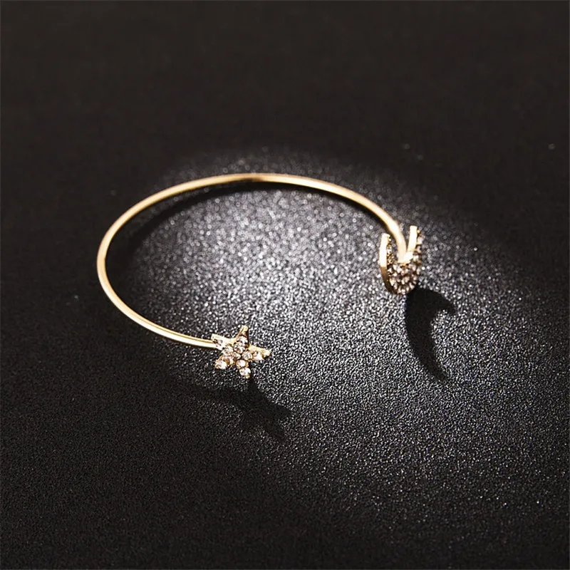 Hot Sale Punk Retro Simple Moon Star Heart Crystal Bracelet Charm Cuff Bracelet Bangle Party Jewelry Accessories For Women Girls