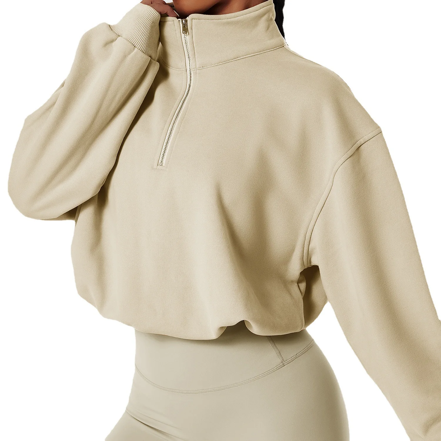cotton Winter Outdoor High Collar Yoga Jacket Top Coat Running Women\'s Sports Jacket Half Zipper Women Sports Long Sleeves