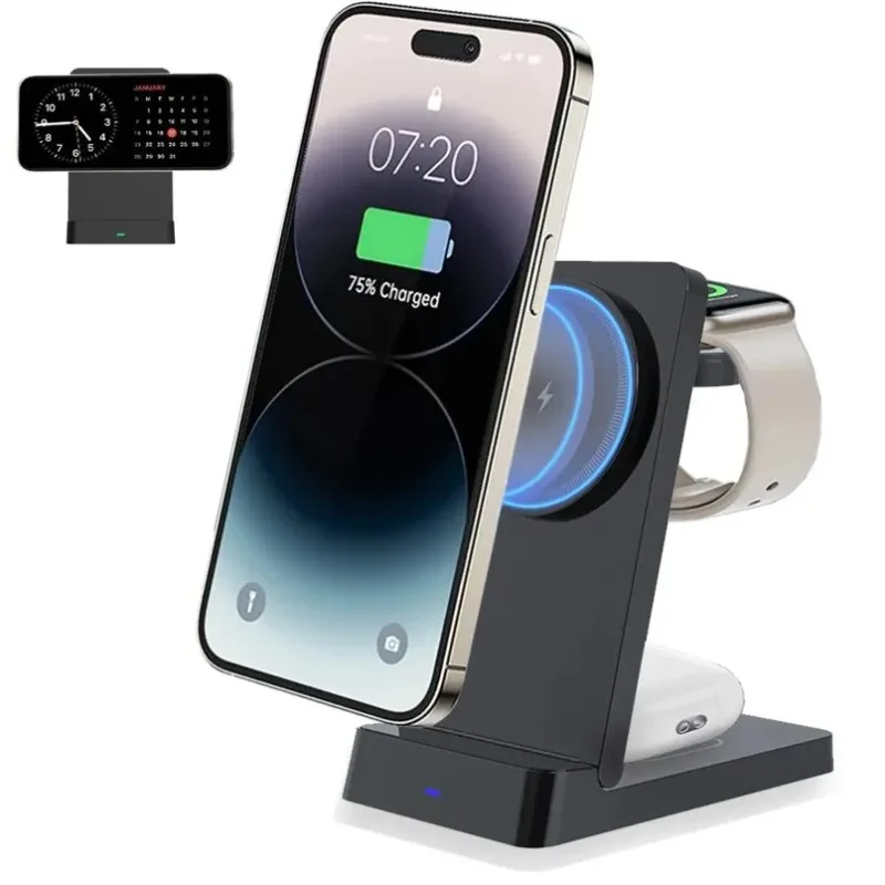 3 in 1 Foldable Wireless Charger Station Multi Purpose Desktop Stand Fast Charging Dock for iPhone Apple Watch AirPods Home