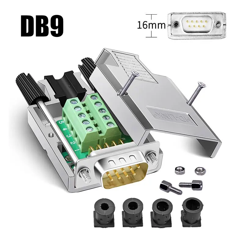 DB9 Solder-free Connector D-SUB  Metal Shell 9-pin RS232 COM Serial Port Plug DB9 Male Female Breakout Terminal Connectos