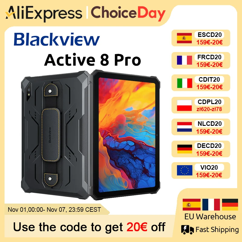 Blackview Active 8 Pro Robuste Tablets Android 14 10,36 Zoll 2,4K Display Helio G99 16 GB 256 GB Tablet PC 22000 mAh