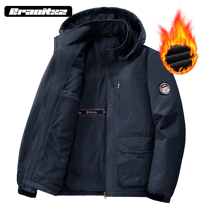 New Men Autumn Winter Outdoor Casual Windproof Waterproof Jacket Coats Men Fashion Detachable Hooded Cargo Jacket Men