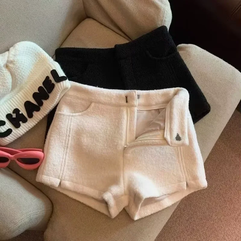 Woolen Europe High Waist Wid Leg Pants Fluffy Spice Girls A-line Slim Shorts Casual Elegant New Moda Bottom Boots Pants