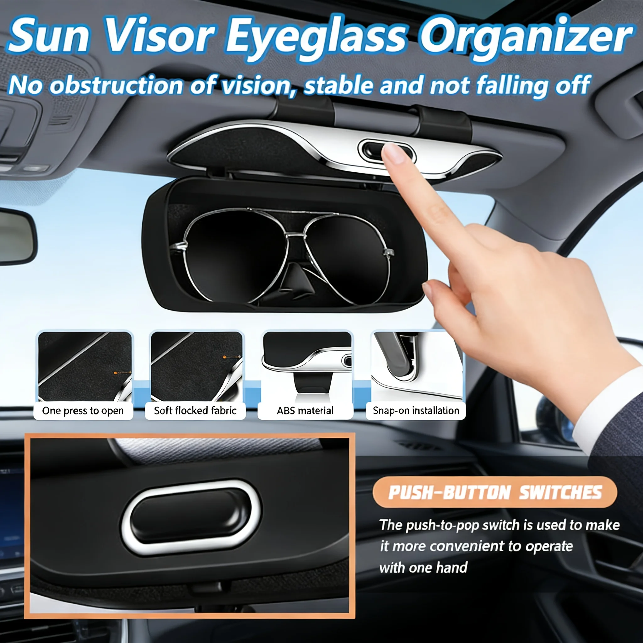 

Car Visor Glasses Case Premium ABS Flocking Inner Auto Sunglasses Organizer Storage Case Anti-Scratch Eyeglasses Protection Box