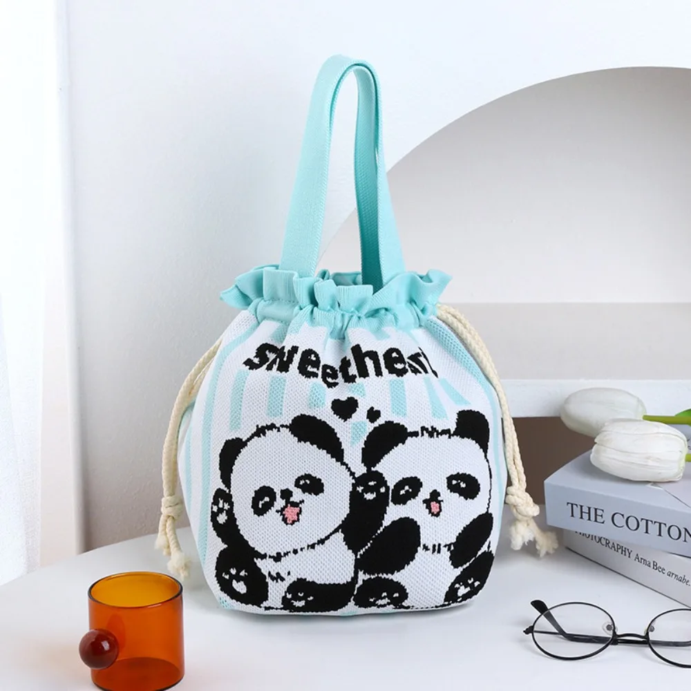 

Large Capacity Cartoon Knitted Bag Commuting Mommy Bag Drawstring Hand-held Lucky Bags Knitted Wrist Lunch Box Small Bag
