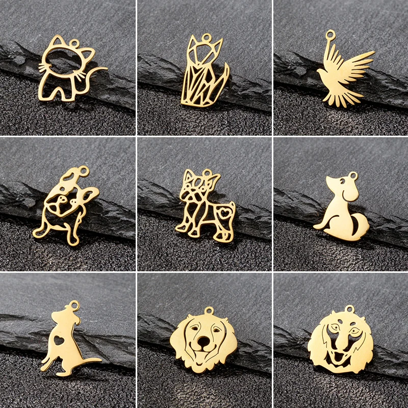 5 Teile/los Edelstahl Cartoon Tier Charms Mode Vögel Katze Hund Fuchs Anhänger Halskette Ohrring Schmuck Zubehör DIY Machen