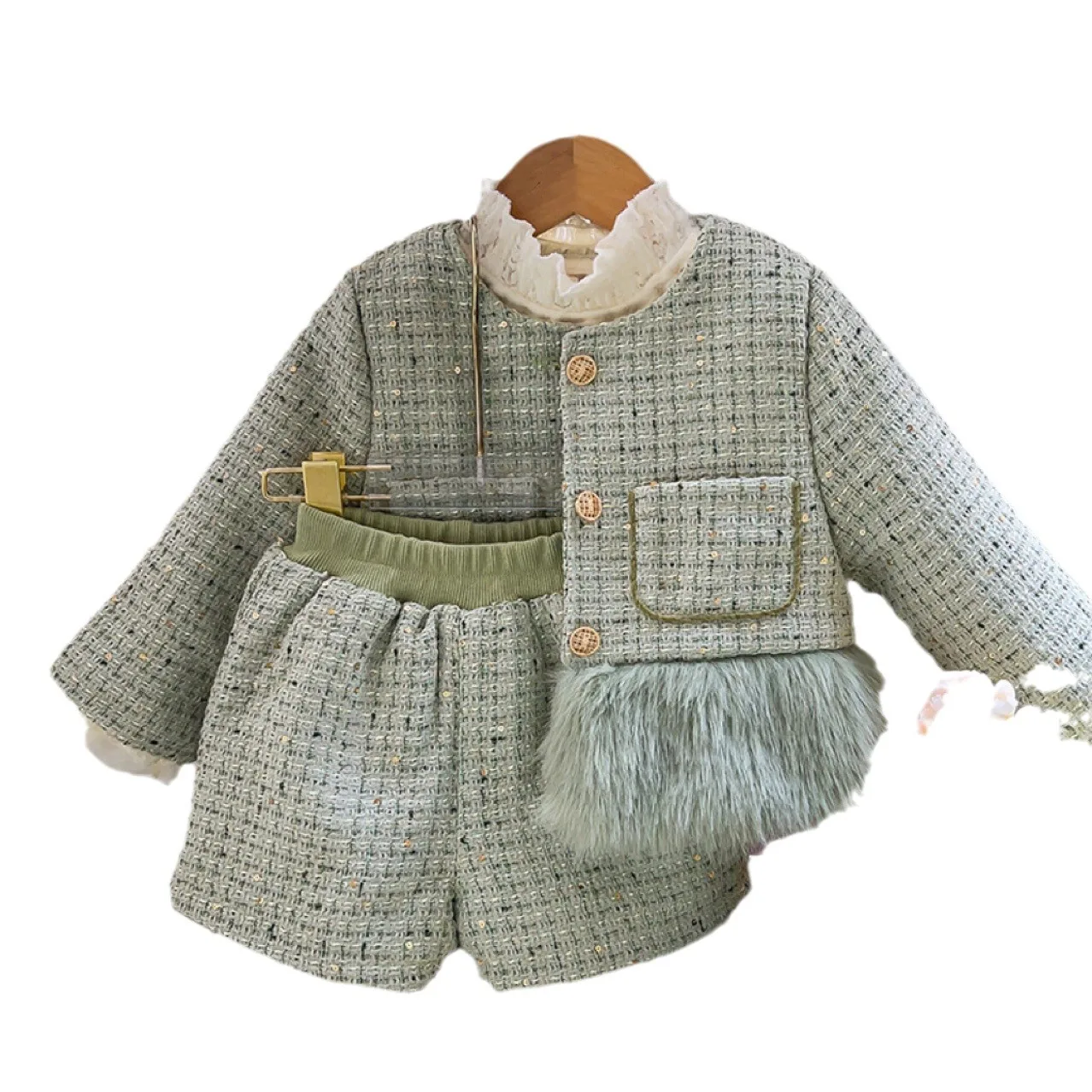 

Girls Sets New Autumn and Winter Clothing Korean Children Temperament Top Coat Solid Color Skirt Two Piece Childrens Sets