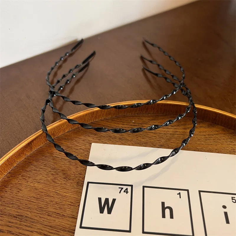 1 Stück Haarbänder Unisex Wellenförmiges Haarband Gesichtswäsche Kopfschmuck Haarband Einfachheit Rutschfestes schwarzes Metall-Spiral-Stirnband – Detail 5