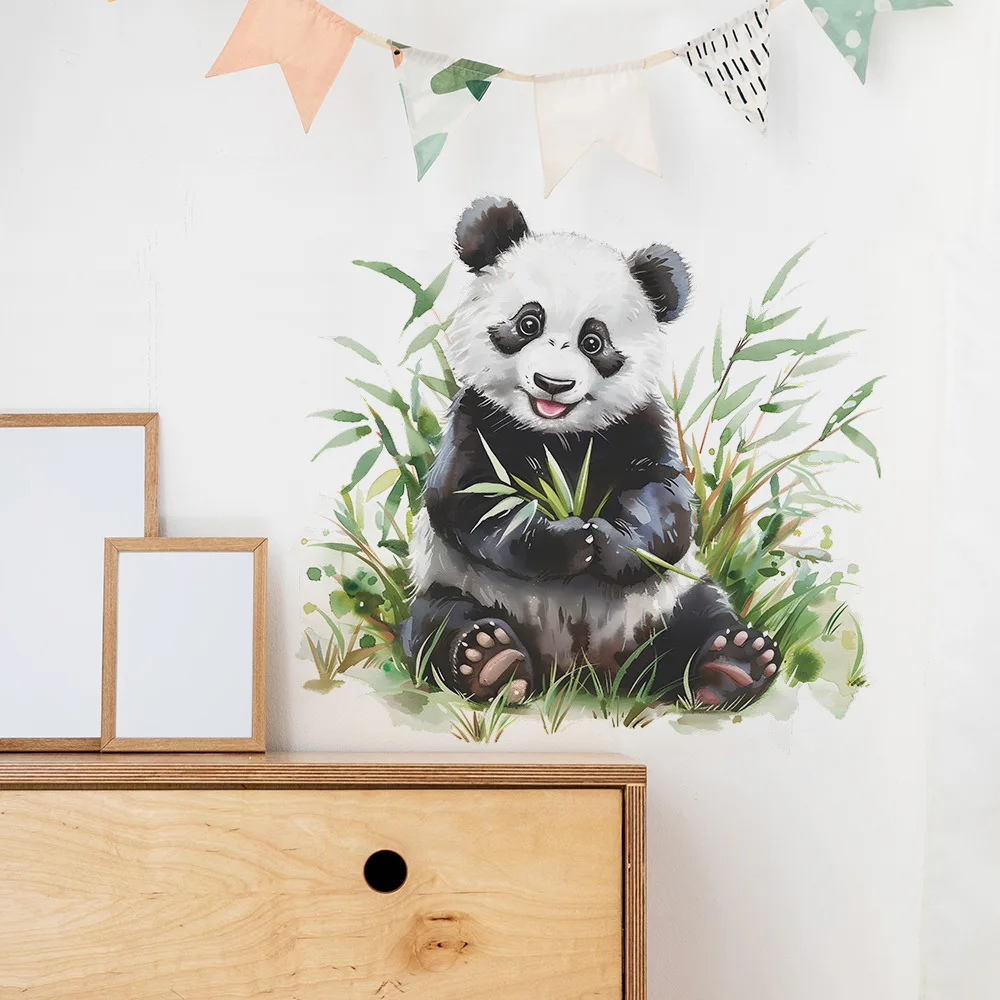 Cute Panda Eat Bamboo Wall Sticker For Kids Room Background Decor Wallpaper Bedroom Home Decoration Self-adhesive Cartoon Decals