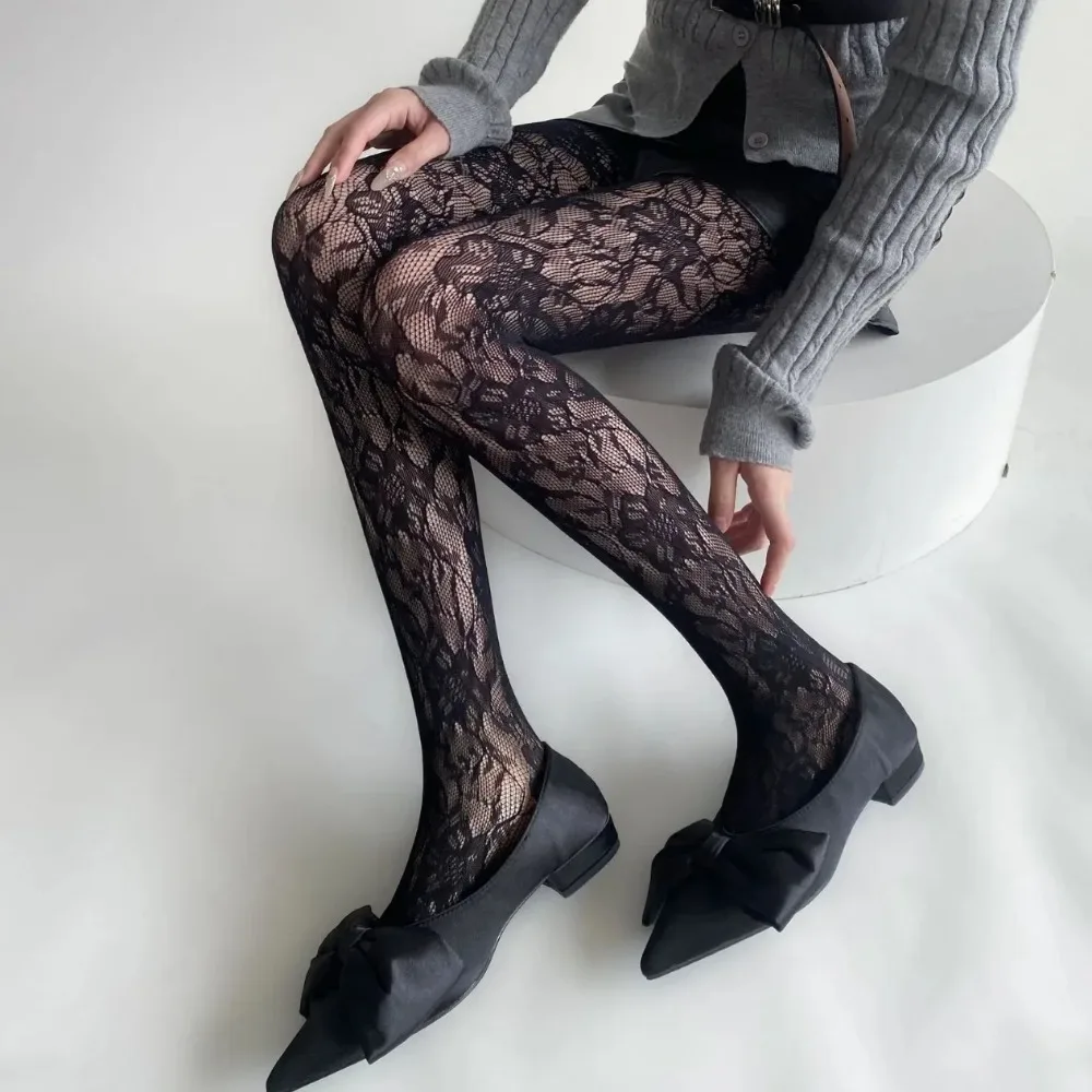 Rajstopy z siateczki kabaretki zakolanówki pończochy rajstopy bielizna damska seksowne koronkowe kwiatowe rajstopy damskie bodystocking damskie