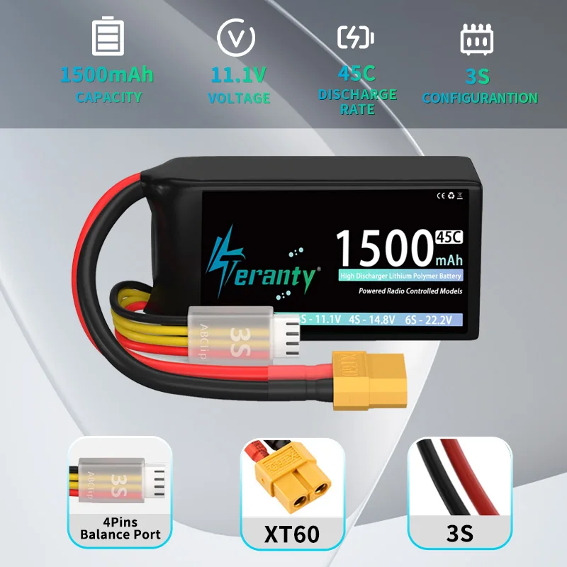1/2 قطعة TERANTY 3S 1500mAh قليل يبو بطارية 11.1 فولت 45C مع T/XT30/XT60 المكونات ل RC سيارة شاحنة الطائرة بدون طيار طائرة FPV RC هواية أجزاء