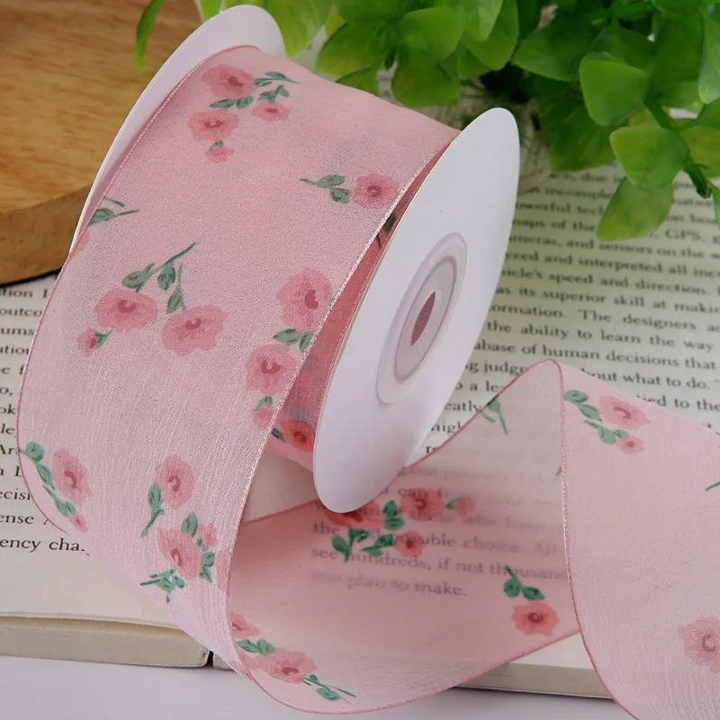 Flower Organza Slik Ribbon Sheer Chiffon Polyester Lace For Hairbows Bouquet Packing Gift Wedding Decoration Home Craft Supplies