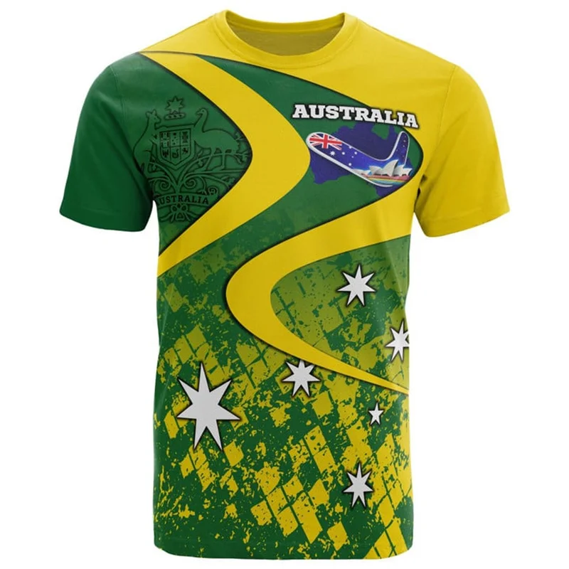 3D Print Australia Flag T Shirts Men Australian National Emblem T-shirt Street Summer Sports Short Sleeve Loose Tees Clothing
