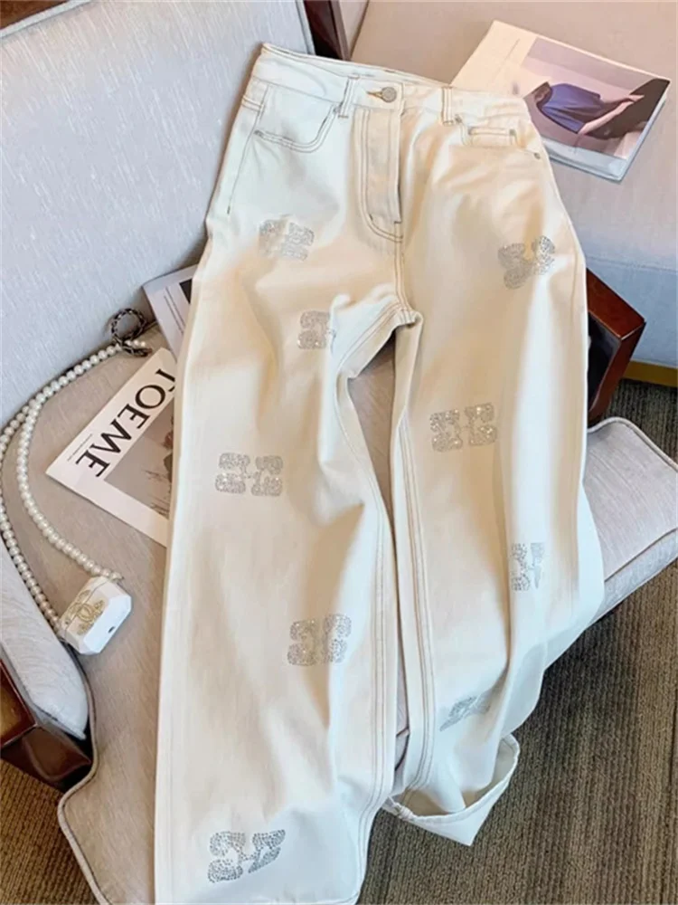 

Ретро-джинсы в американском стиле с камнями, прямые, унисекс, весна-осень, модные, свободные, широкие брюки, молодежный стиль