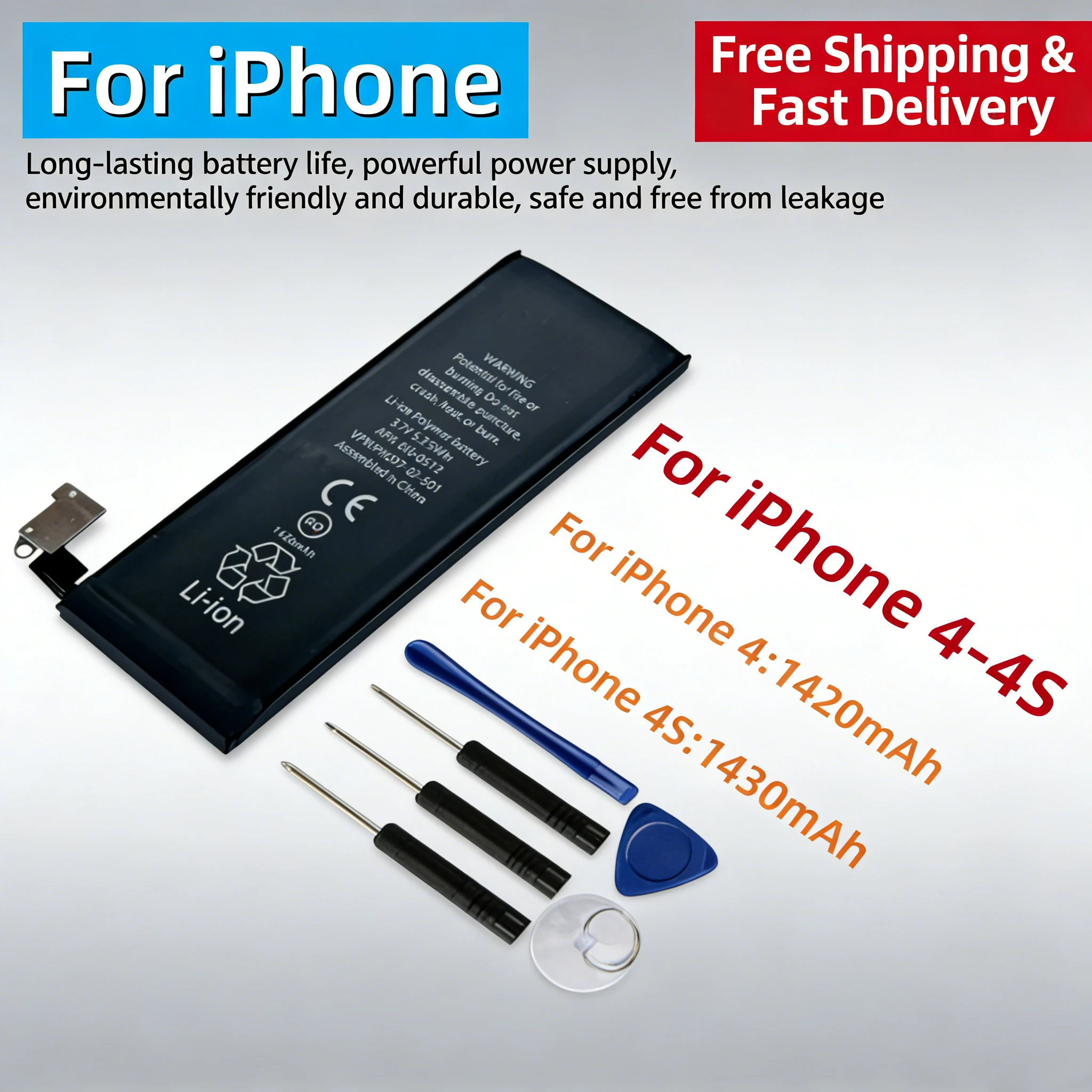 

Zero Cycle High Capacity Battery For iPhone 4 4S Replacement Internal Battery 1420mAh 1430mAh With Repair Tools Kit