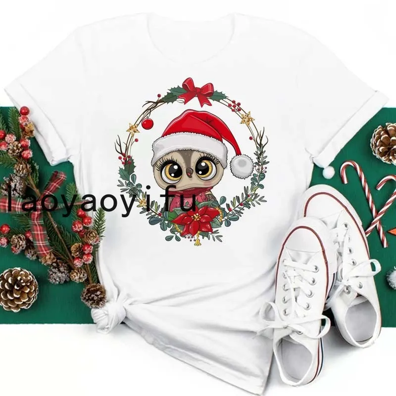 

Women Shirts Cartoon Owl Christmas Gift Women T Shirt New Year Merry Christmas Men Clothes Kawaii Penguin Snowman Graphic Shirt