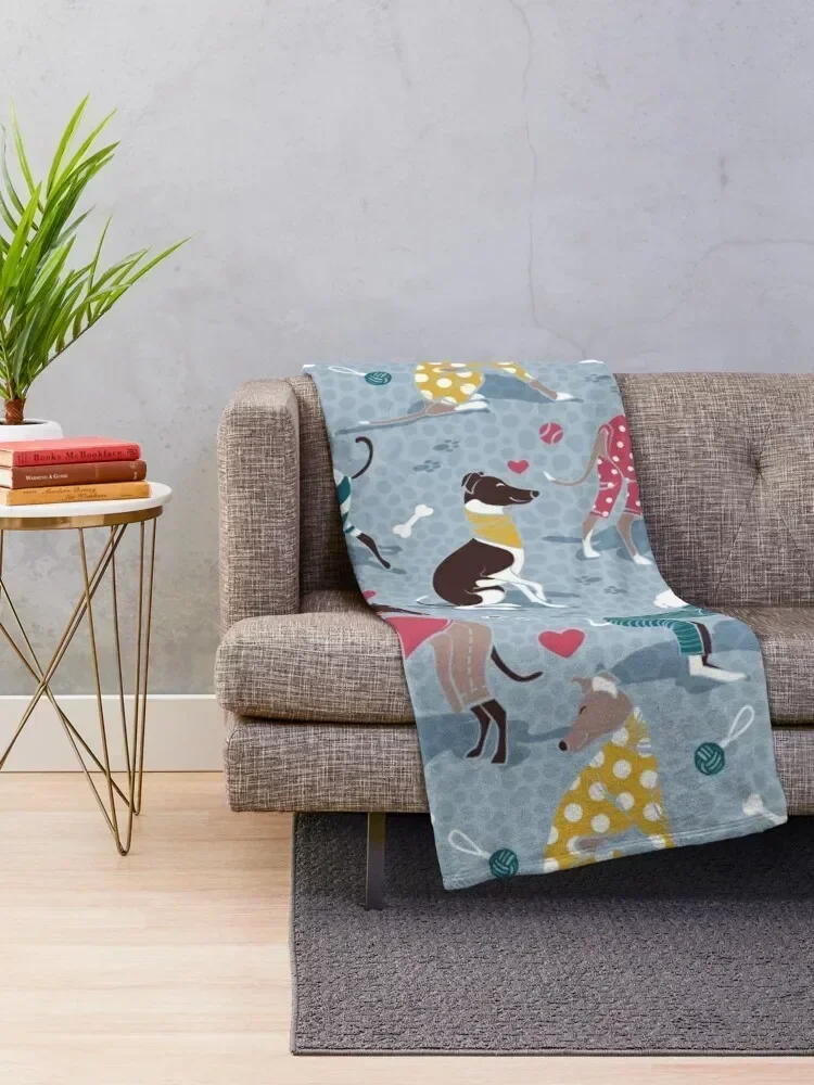 Greyhounds dogwalk // pale blue background Throw Blanket Extra Large Throw Sofas Plush Blankets