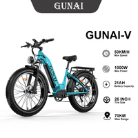 GUNAI-V Adult Electric Bike 1000W Electrical Road Bicycle 48V 21Ah Fatbike MTB E-bike 26\