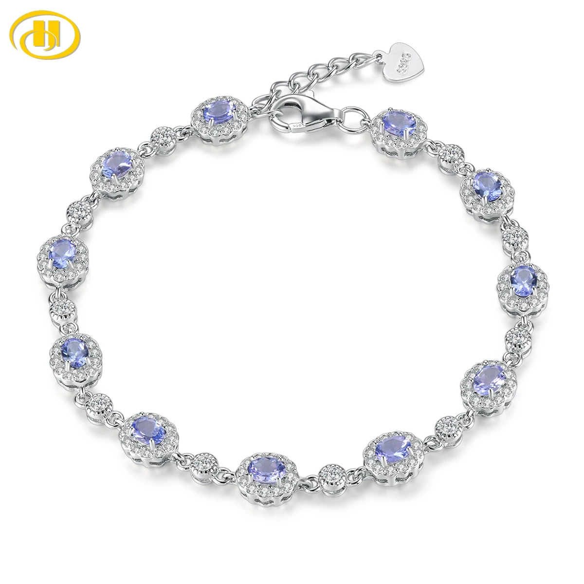 Natural Genuine Tanzanite Solid Sterling Silver Bracelets 2 Carats Rhodium Plated Fine Jewelry S925 Classic Style New Year Gifts