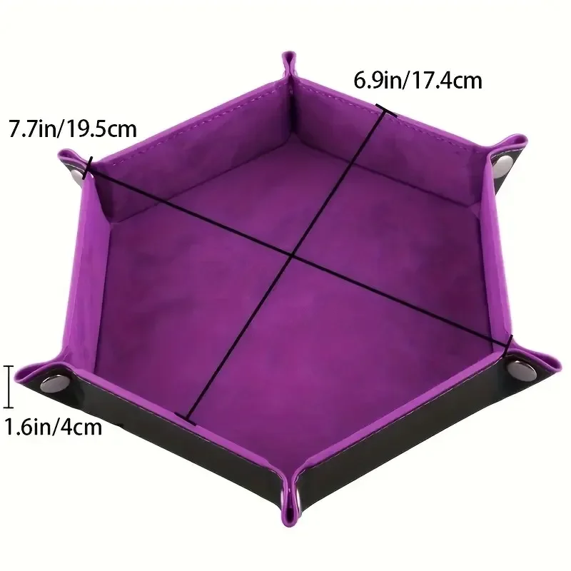 PU Leather Hexagon Dice Tray Folding Storage Box for Game Accessories