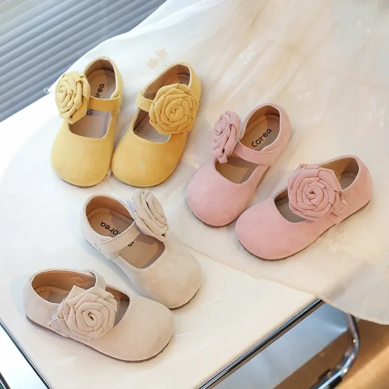 

2025 Spring Autumn New Children Leather Shoes for Girls Fashion Korean Style Soft Anti-slippery Versatile Sweet Flowers Shoes