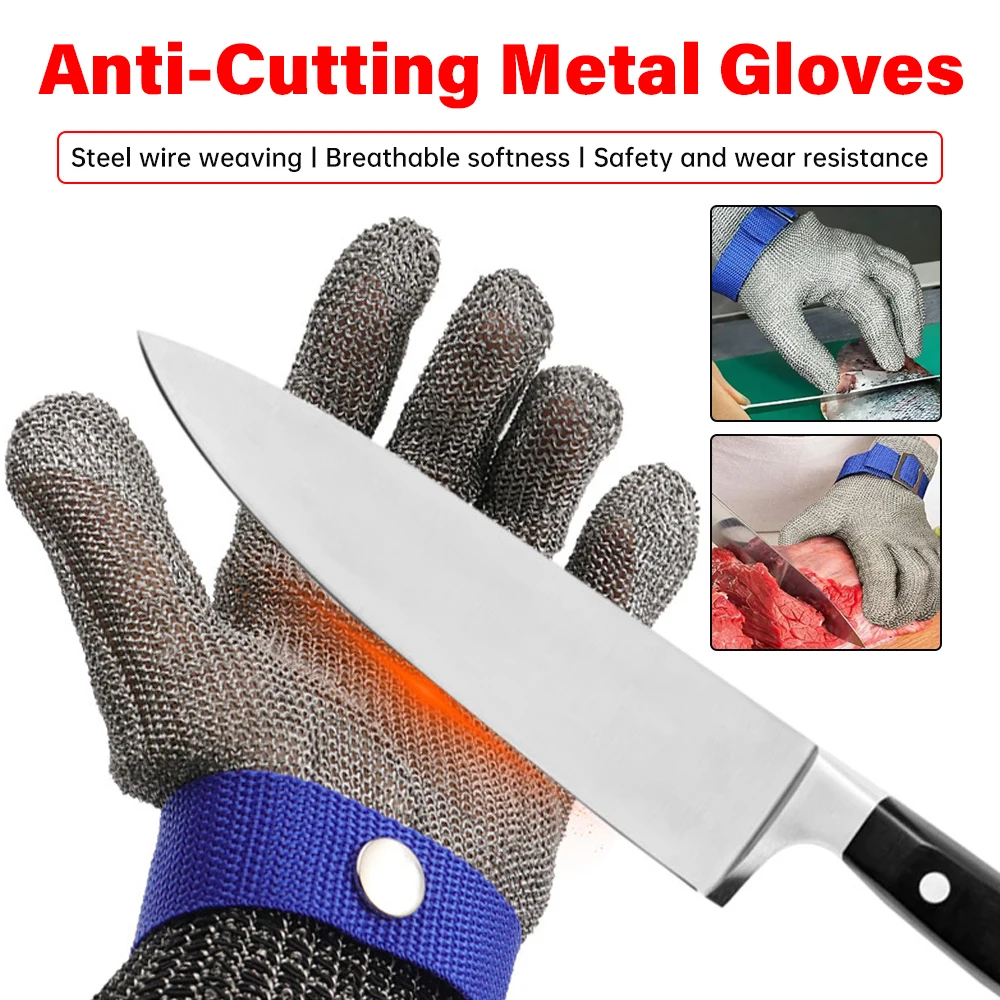 Anti-cut Gloves Stab Resistant Stainless Steel Wire Metal Mesh Gloves with Free Nylon Gloves Gift for Butcher Meat Cutting