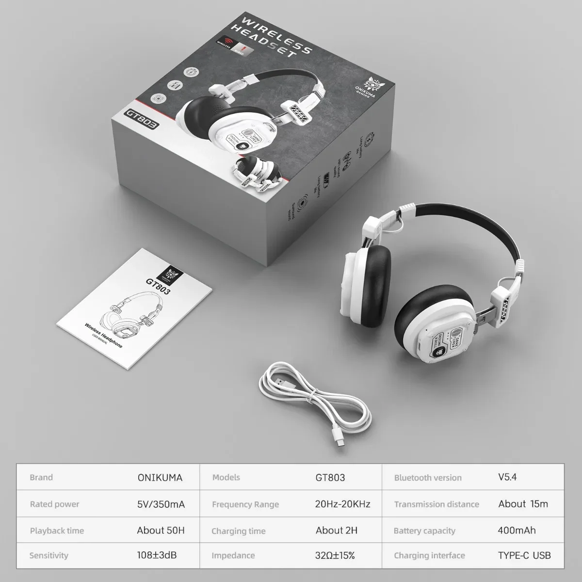 سماعة الألعاب اللاسلكية Onikuma GT803 بلوتوث 5.4 سعة البطارية 400 مللي أمبير تدوم حوالي 50 ساعة #5