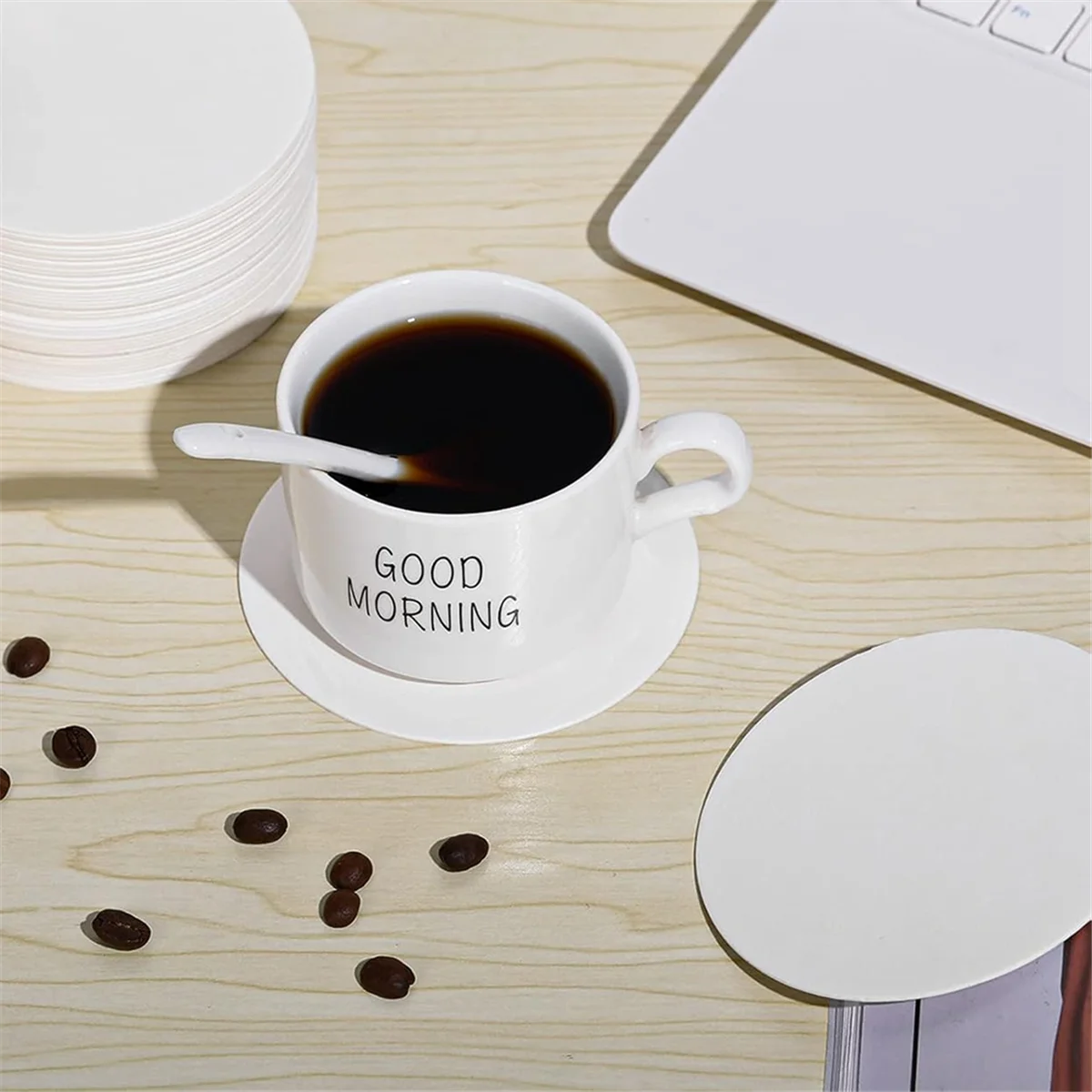 

AA98 200 Pcs Thickened Paper Coasters,4 Inch Disposable Round White Cardboard Coasters for Weddings Catering Bars DIY Crafts