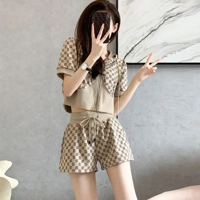 Summer Y2K Print Aesthetic Two Piece Suit Women Short Sleeve Sexy Sweet Kawaii Lady Short Sets Vintage Fashion Female Clothes