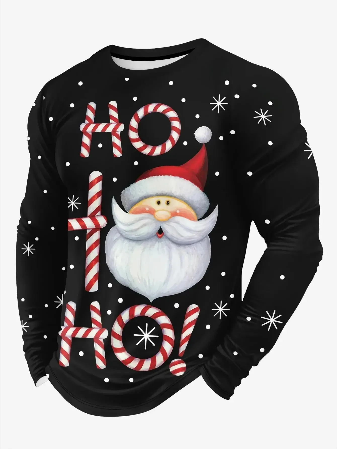 

Men's Interesting 3d-Printed Santa Claus Holiday Atmosphere Fashionable Round-Neck Long-Sleeved T-Shirt For Special Occasion