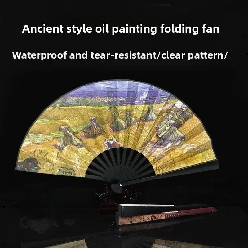Black Silk Folding Fan Vintage Silk Fan Retro Folding Fan For Summer Vacation Cultural Performances Traditional Chinese Events