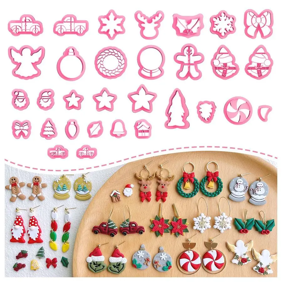 

Рождественские фрезы для глины, 31 шт. Рождественские фрезы из полимерной глины для изготовления сережек, 31-формовый мини-резак для рождественских глины