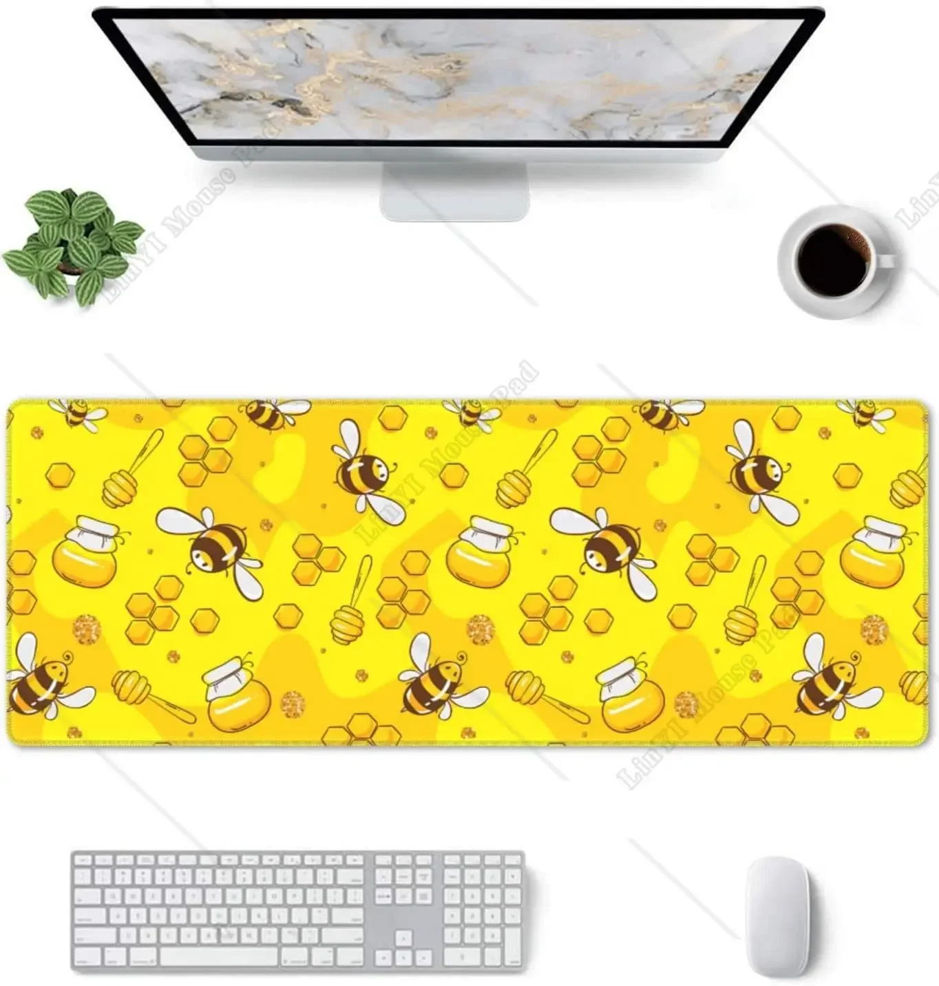 Imagem -02 - Cute Bee Yellow Mouse Pad Grande Gaming Mousepad Tapete de Mesa de Teclado xl com Base de Borracha Antiderrapante para Escritório 315 x 12