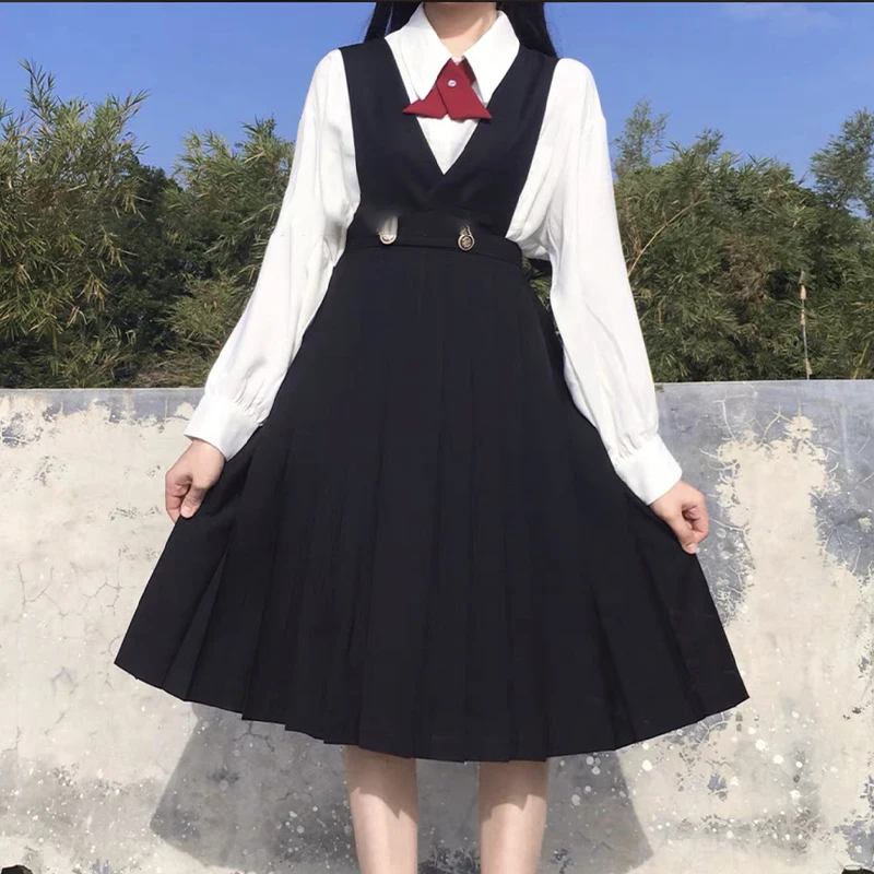 Imagem -02 - Vestido Longo Plissado para Mulheres Chique e Doce Menina Japonesa Estilo Preppy Vestido de Avental sem Mangas Uniforme Colegial jk Uniforme de Classe