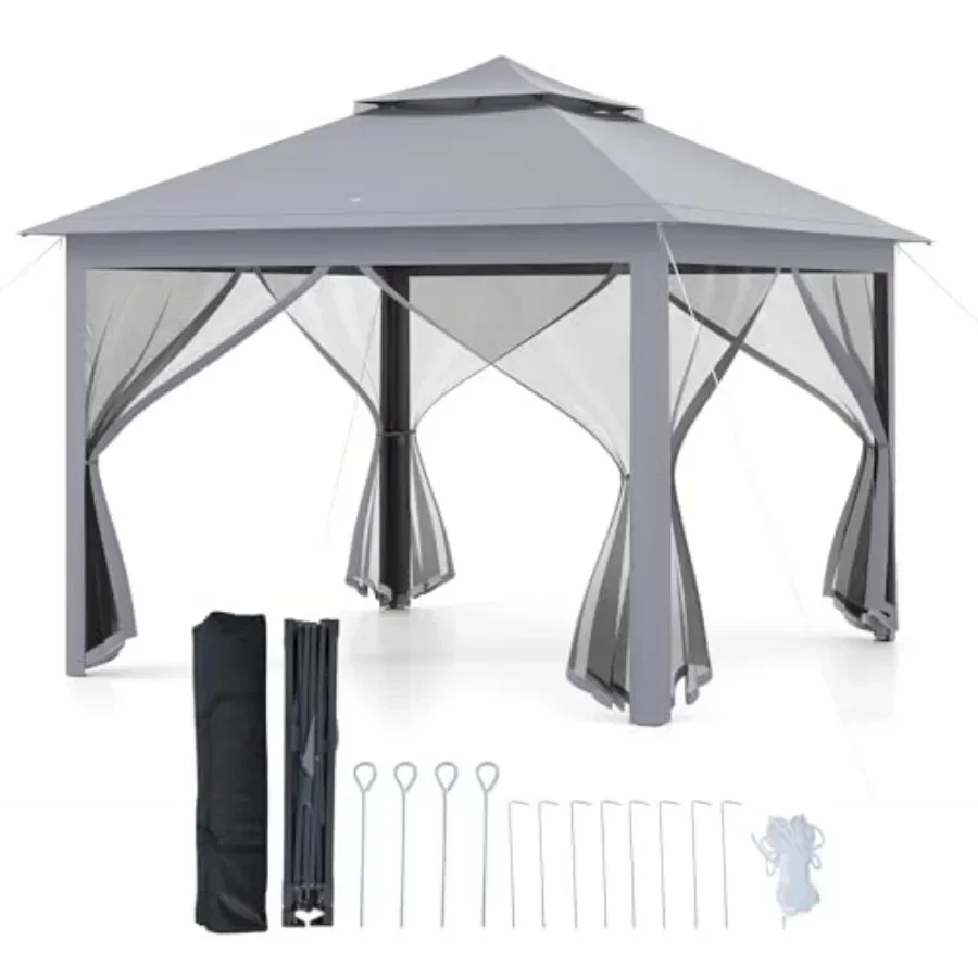 11 Feet × 11 Feet Pop up Gazebo Portable Sn  Shelter w/Mesh Netting Sidewalls Vented Top Drainage Holes Heavy-Duty Height Adjus