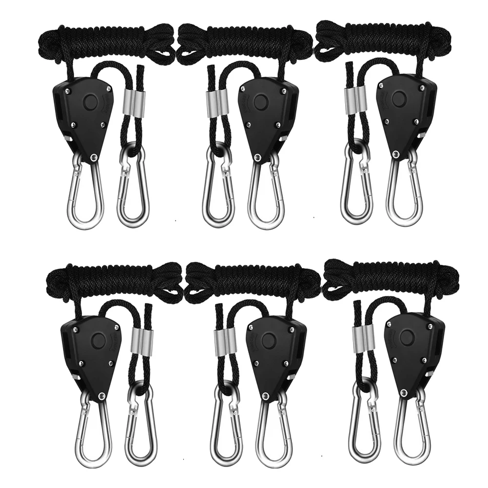 6PCS Adjustable 1/8Inch Lanyard Hanging for Tent Fan Led Grow Plant Lamp Hanger Pulley Lifting Pulley Hook