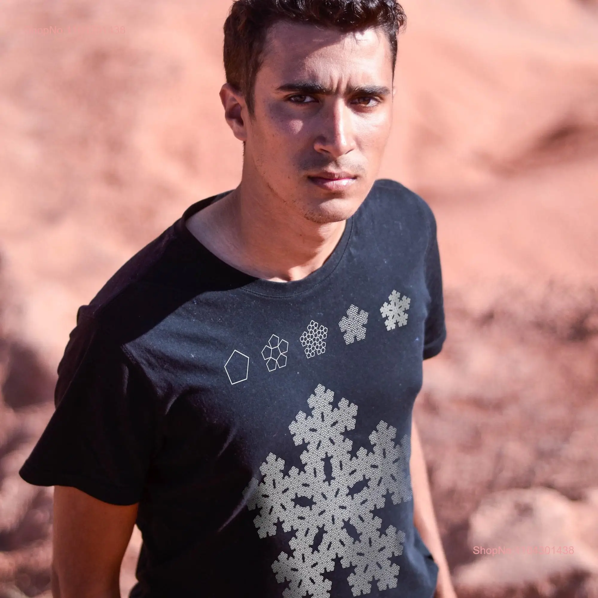 Camiseta fractal de pentágono, ropa de arte matemático, camiseta de copo de nieve geométrica sagrada, manga larga o corta