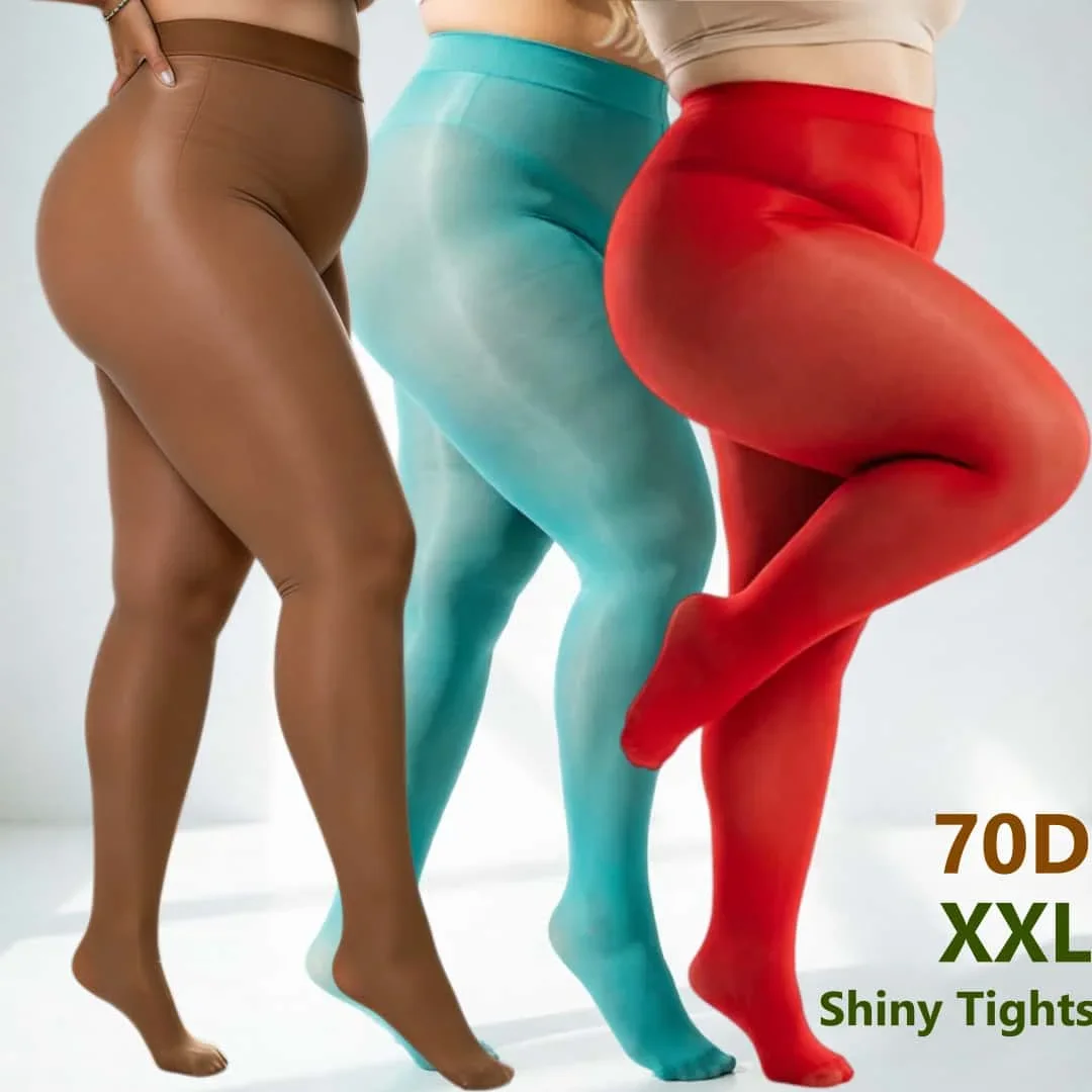 Plus Size Shaping Pantyhose Oil Gloss Shiny Reflective High Elastic High Waist Sheer Tights for Big Ladies Dance Stage Yoga