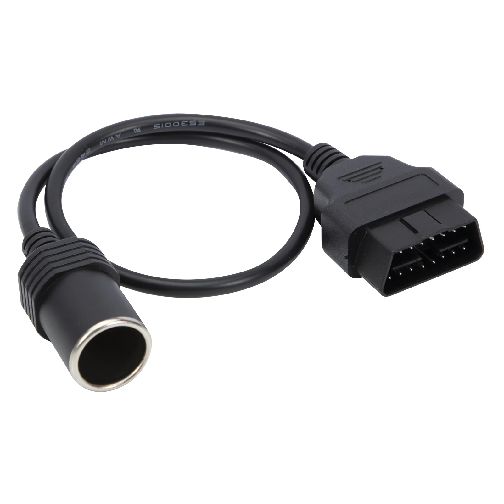 

OBD2 to Cigarette Lighter Socket Adapter Connector 16-Pin OBD2 Male for Vechile Car Extension Power Supply Cable 18AWG -0.5 m