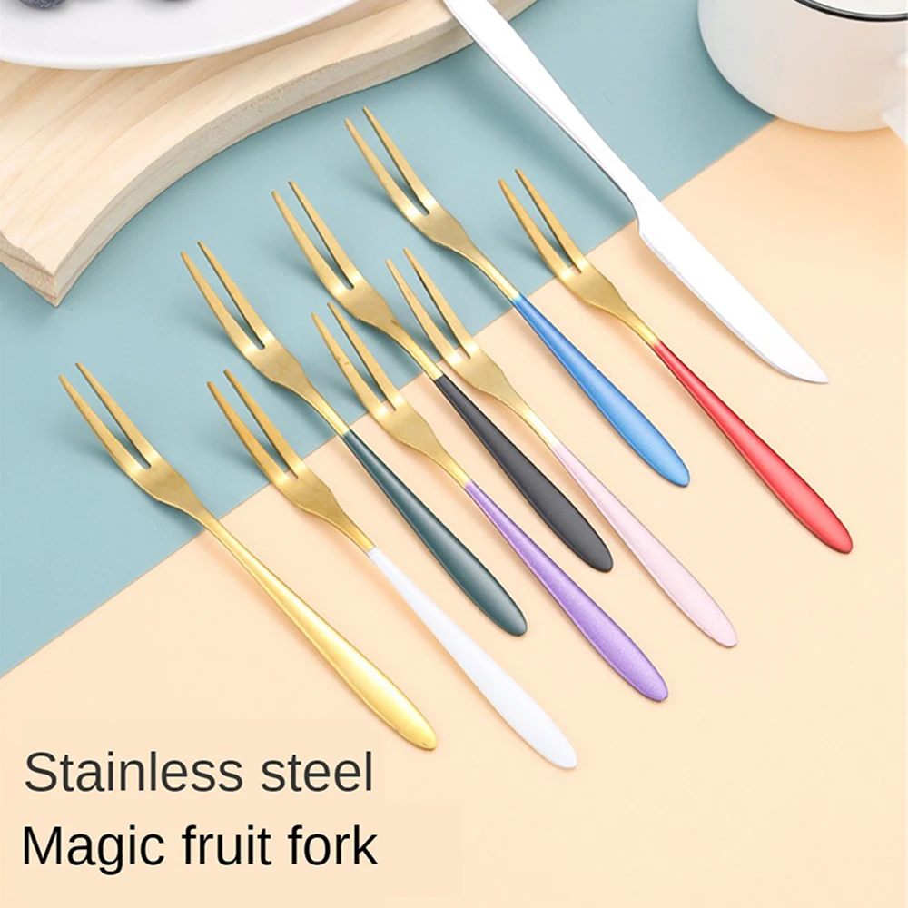 1/2/3PCS Stainless Steel Fruit Fork Two-line Tasting Dessert Forks Portable Cocktail Salad Fruit Forks For Party Travel