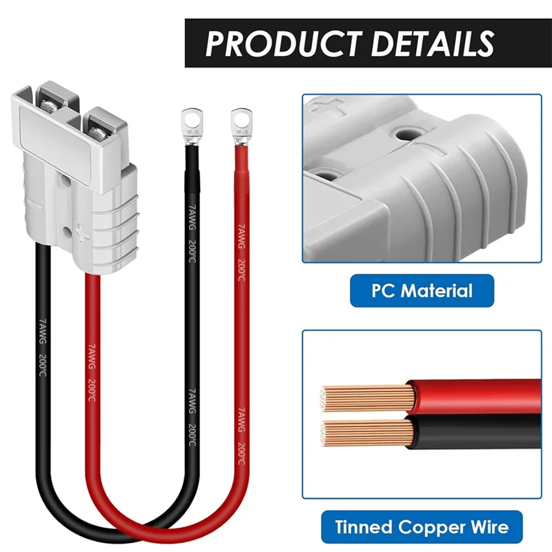 B97A-For Lifepo4 Battery Power 2Pcs Anderson 50A Connector Kit, 8 Gauge Waterproof Quick Connectors 0.98FT Battery Cables