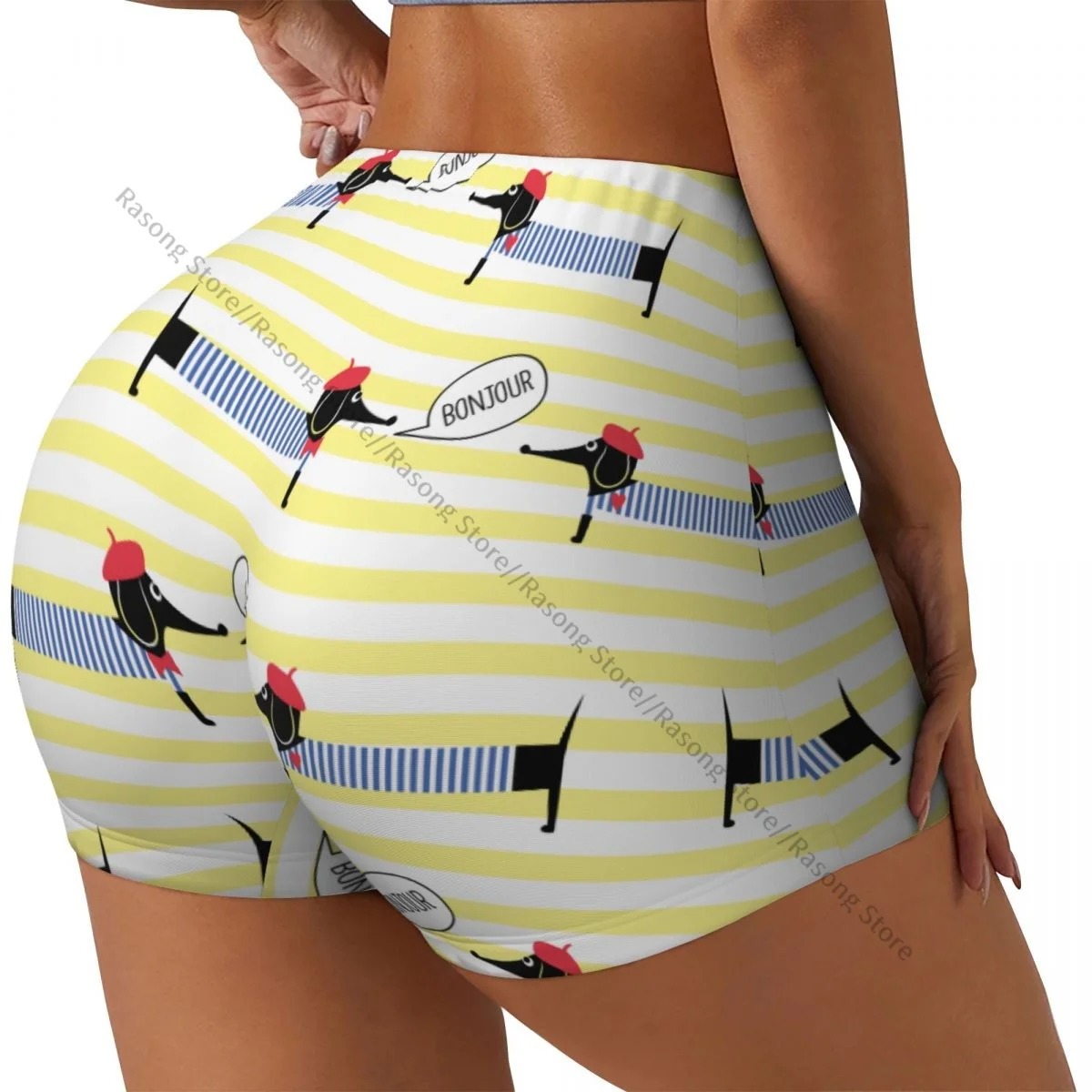 

Сексуальные узкие спортивные шорты на бедрах, милые женские удобные шорты для йоги с мультяшной таксой French Dressed Dog для фитнеса