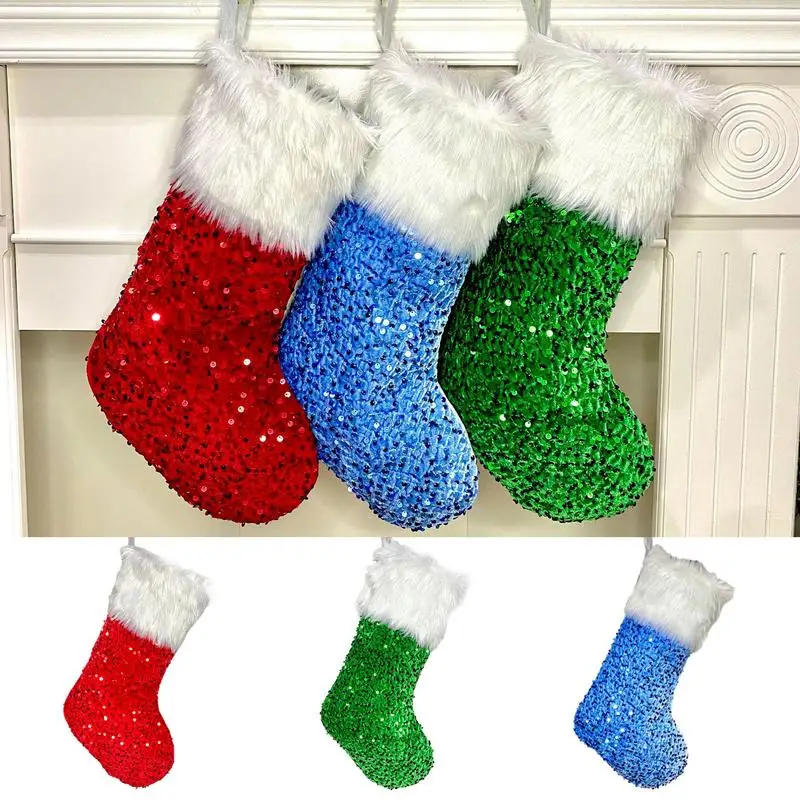 Sequin Christmas Stocking Christmas Sequin Stocking Bag Christmas Favor Treat Stocking Bag Holiday Decorations For Stair