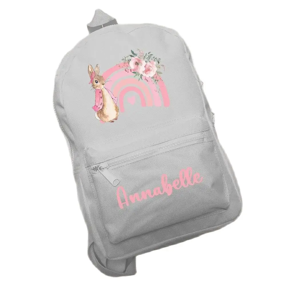 Personalised Pink Rainbow Rabbit Backpack ANY NAME Back To School Bag Backpack Kids Nursery Toddler Rucksack