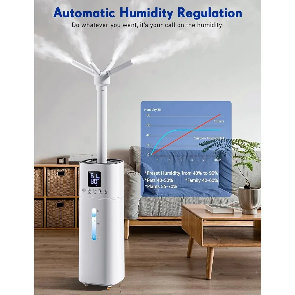 Humidificador de torre, 600 ml/h, vapor frío, 15L y 2000 Sq. Ft, bandeja de aceite esencial, suelo de relleno superior, humidificadores de almacén de invernadero