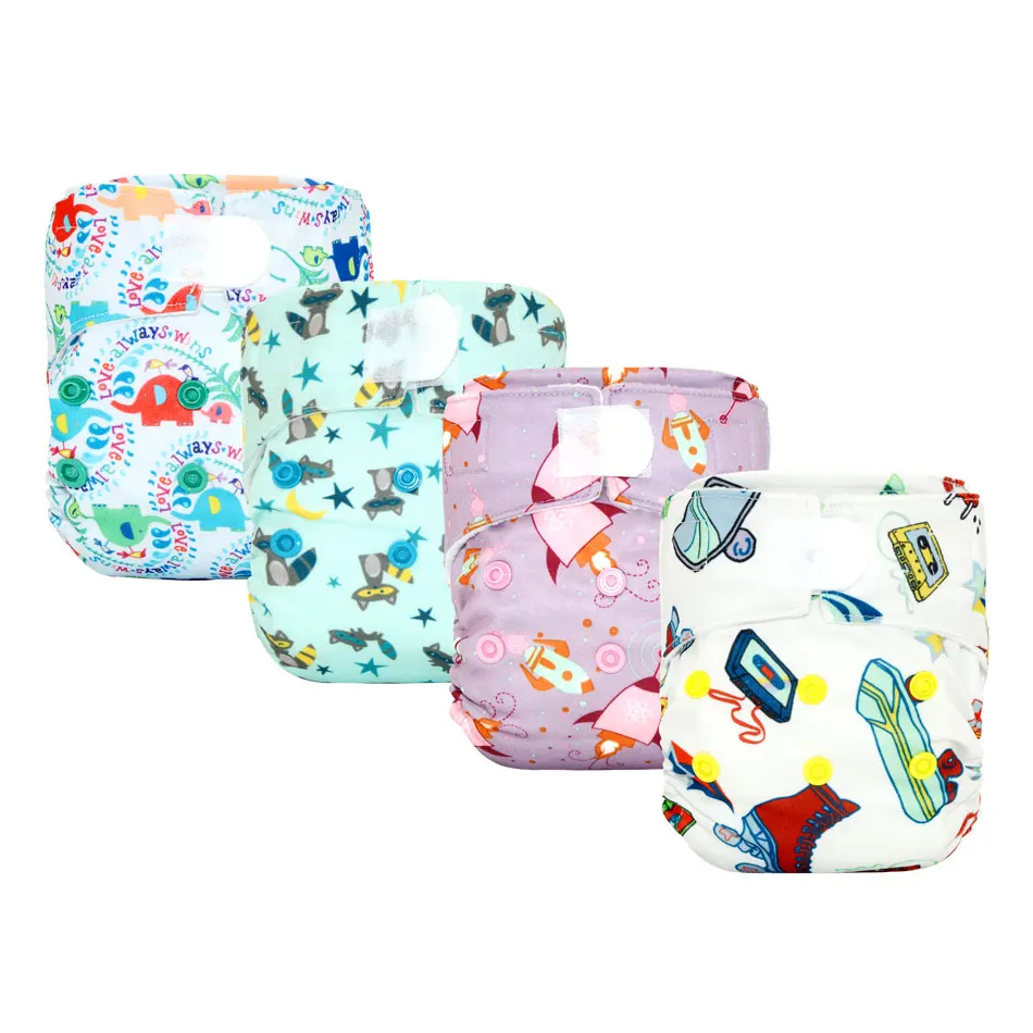 

AIO Newborn Reusable Baby Cotton Cloth Diapers All in One NB / M Ecological Nappies Double Gussets Fit 3-5KG Baby