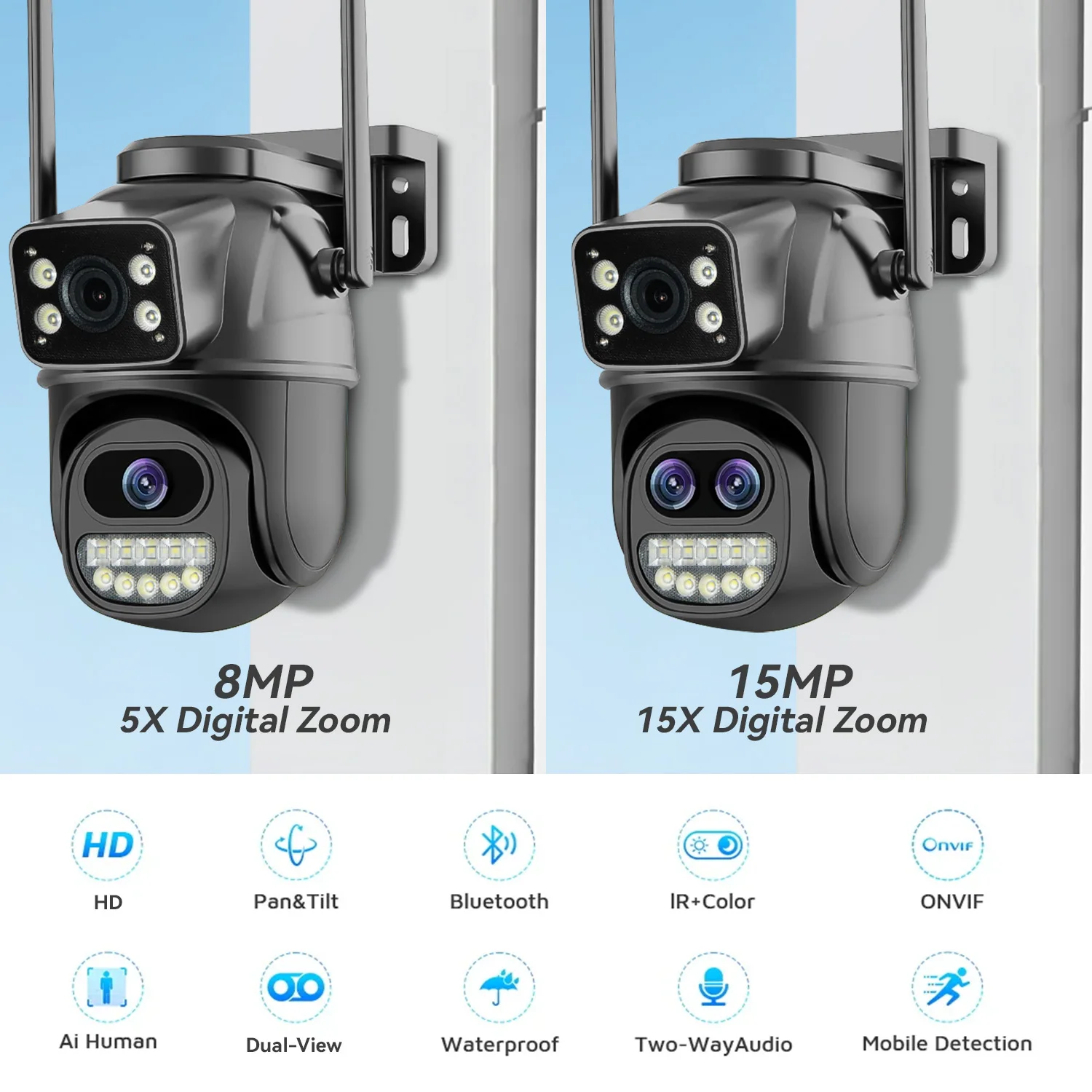 15MP WiFi Surveillance Camera, Three Lens , 10X Digital Zoom, Color Night Vision, AI Human Detect, Outdoor Security PTZ IP Cam