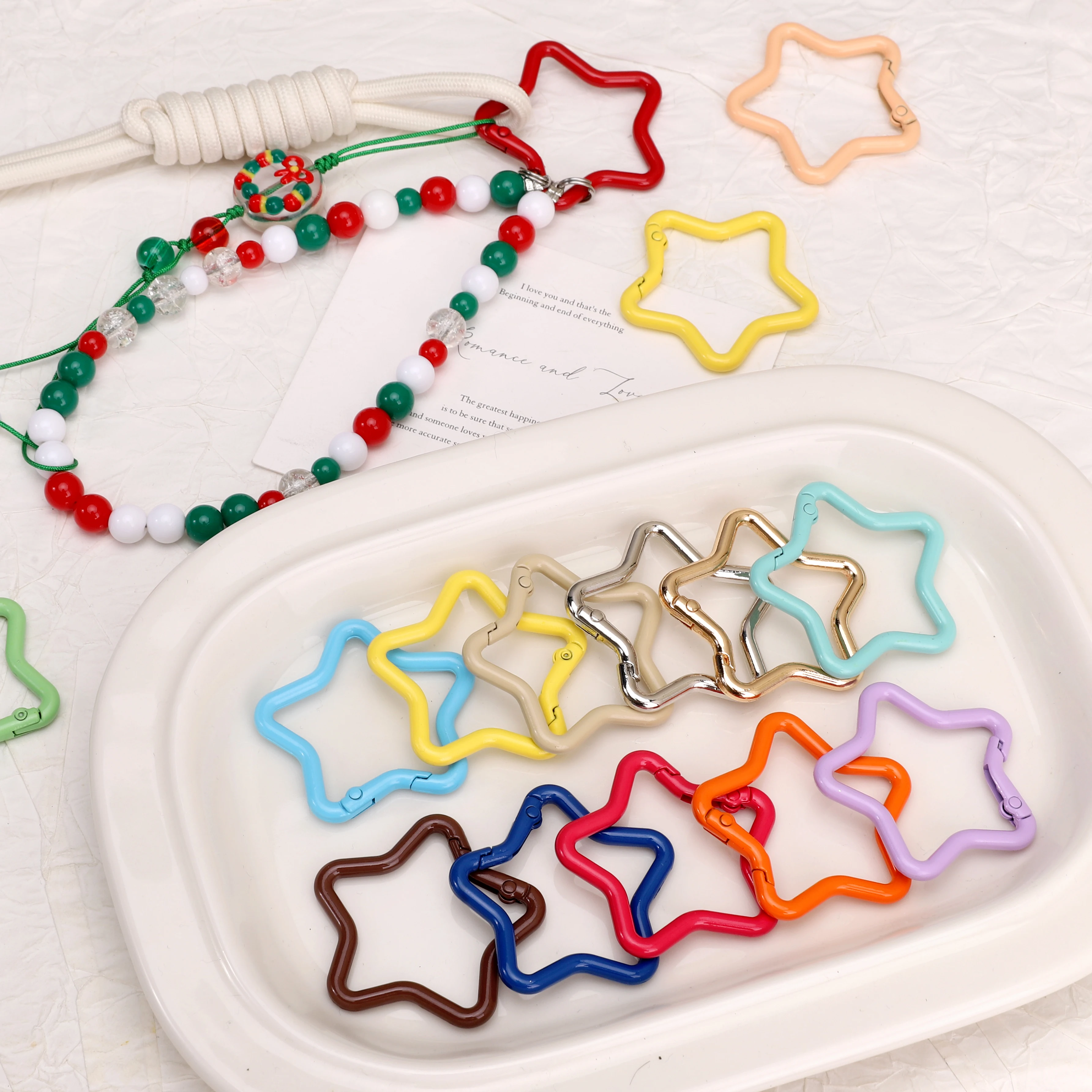 Star Shape 1/5Pcs 42mm Alloy Baked Paint Muti-Color Keychain Carabiner Hook Clasp For Jewelry Handmade DIY Making Findings