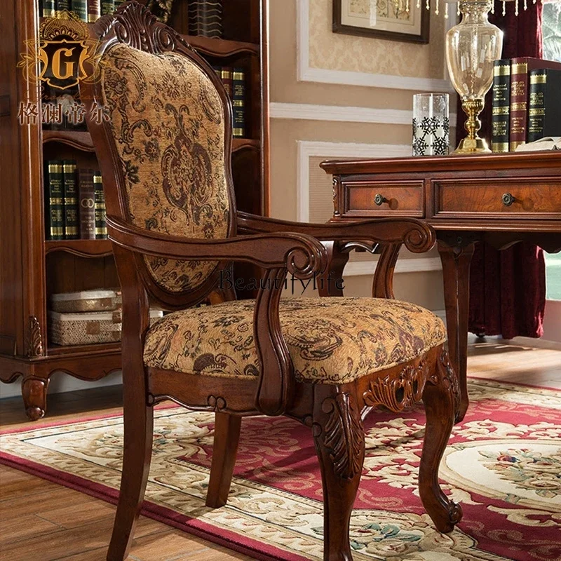 3American Solid Wood Desk and Chair Combination European Style Small Apartment Study Computer Desk